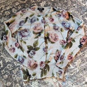 Cashmere Floral Button-Up Cardigan